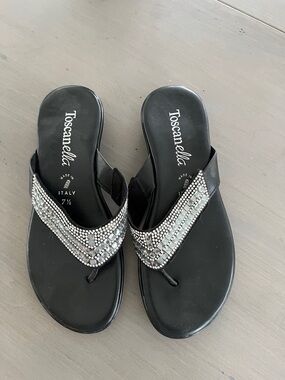 Toscanella Black Crystal-Embellished Thong Sandals